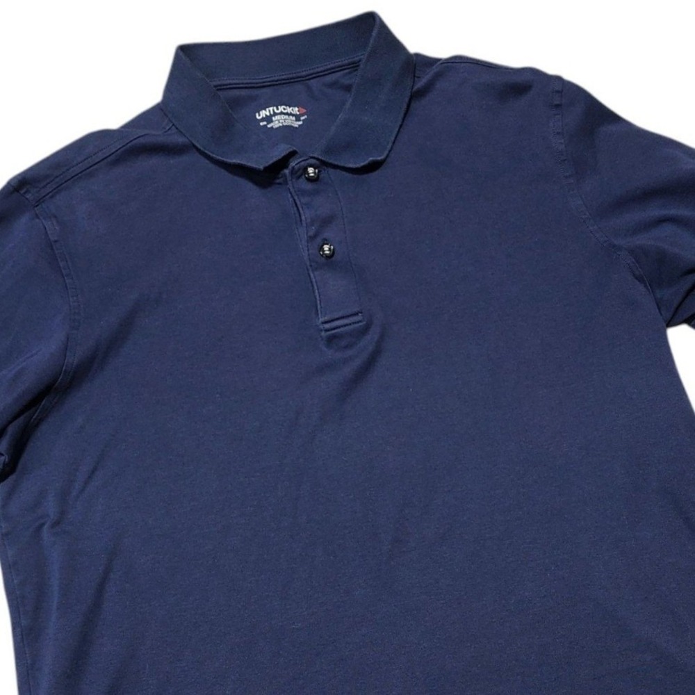 UNTUCKit Polo Shirt Mens Medium Navy Blue Damaschino 35510 Cotton‎ Casual